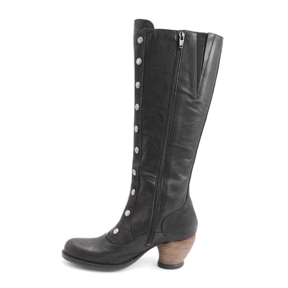 John Fluevog Dallas Black Tall Boots with Studded Shaft - Picture 4 of 16